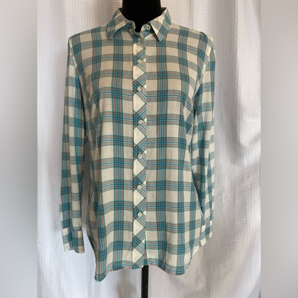 Talbots plaid button down long sleeve blouse size small